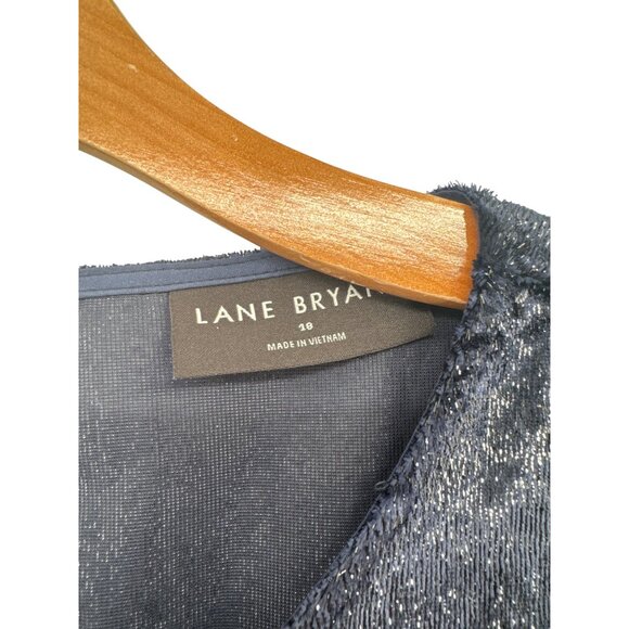 Lane Bryant Womens Shimmering Navy Blue Short Sleeve Blouse Size 18 velvet plus - Picture 3 of 6